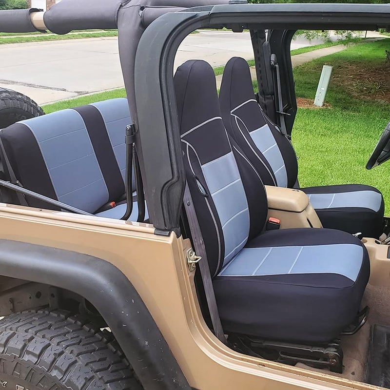 GEARFLAG Custom Fit Seat Cover for Wrangler TJ 19972002 Full Set Diving Suit Grade Neoprene Waterproof Dirtproof Ultimate Protection for Front and Rear Seats GrayBlack Design