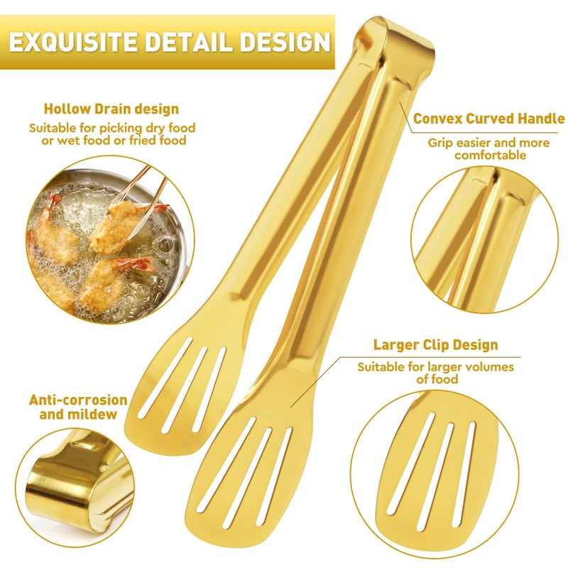JCREN Serving Tongs - 6 Pack Stainless Steel Buffet Tongs, Gold, 7 Inch - Image 3