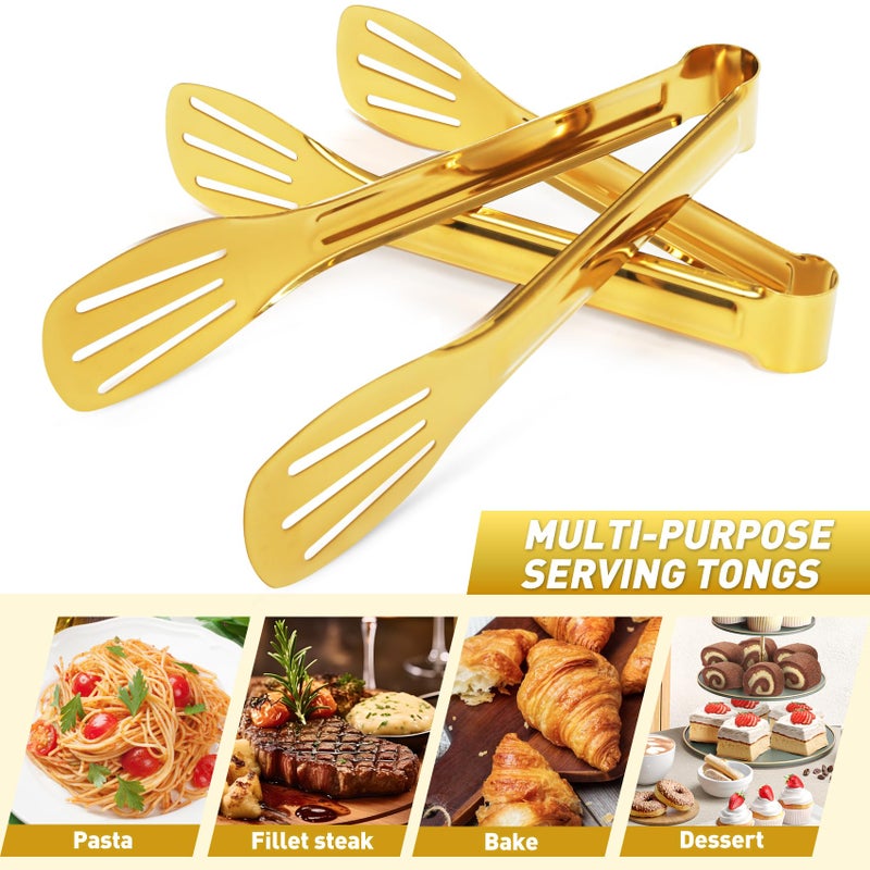 JCREN Serving Tongs - 6 Pack Stainless Steel Buffet Tongs, Gold, 7 Inch - Image 2