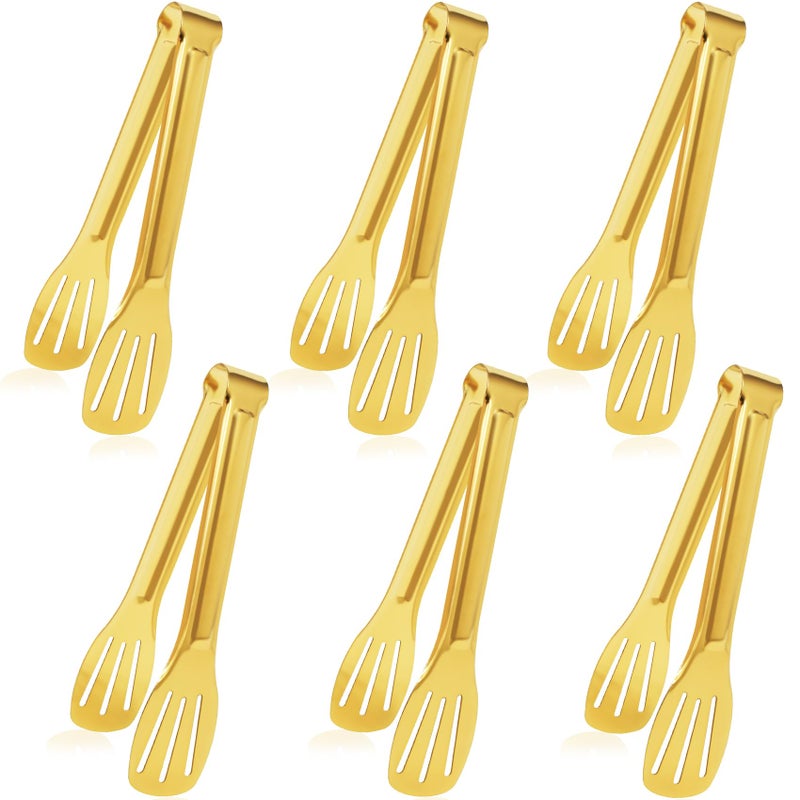 JCREN Serving Tongs - 6 Pack Stainless Steel Buffet Tongs, Gold, 7 Inch - Image 1