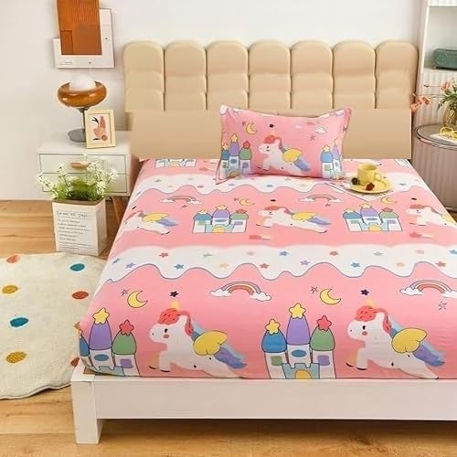 Filymore Kids Star Unicorn Single Bedsheet Set - Microfiber240 TC (90x60 inches) with Pillow Cover (17X27 inches) - Peach and White - Image 1