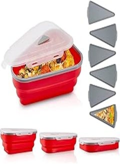 Premify Premify Silicone Pizza Box, Collapsible Expandable Pizza Container with 5 Microwavable Serving Trays Adjustable Pizza Slice Container to Organize Save Space Microwave Dishwasher 