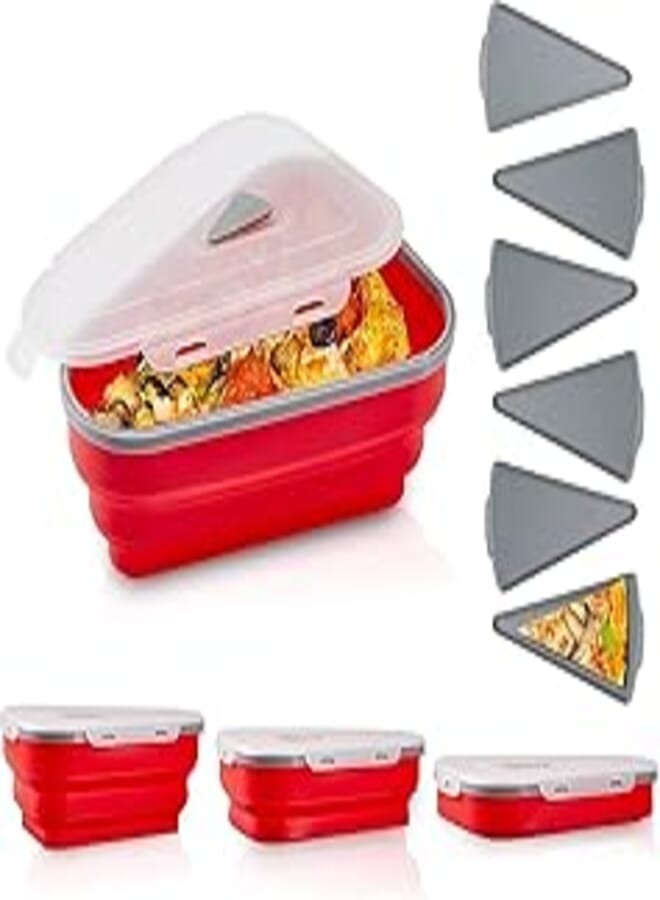 Premify Silicone Pizza Box, Collapsible Expandable Pizza Container with 5 Microwavable Serving Trays Adjustable Pizza Slice Container to Organize Save Space Microwave Dishwasher
