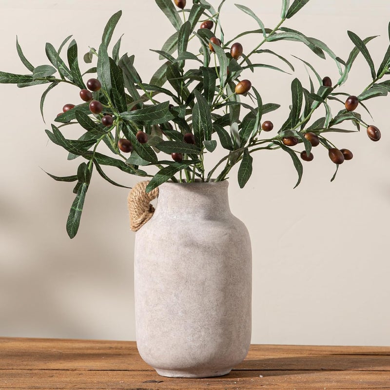 Vanselia Ceramic Flower Vase Home Decor - 9.7 inch Large White Rustic Table Flowers Vases Living Room Bedroom Plant Decoration Farmhouse Vintage for Kitchen Shelf Office Coffee Dining Desk House Women - Image 1