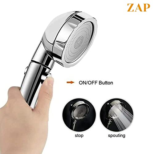 ZAP Exotic Series Handheld Shower Head | High Pressure Hand Shower with ON/OFF Pause Switch & 3 Spray Modes | Chrome Finish | ABS Rust-Proof Bathroom Shower (Only Hand Shower) - Image 3