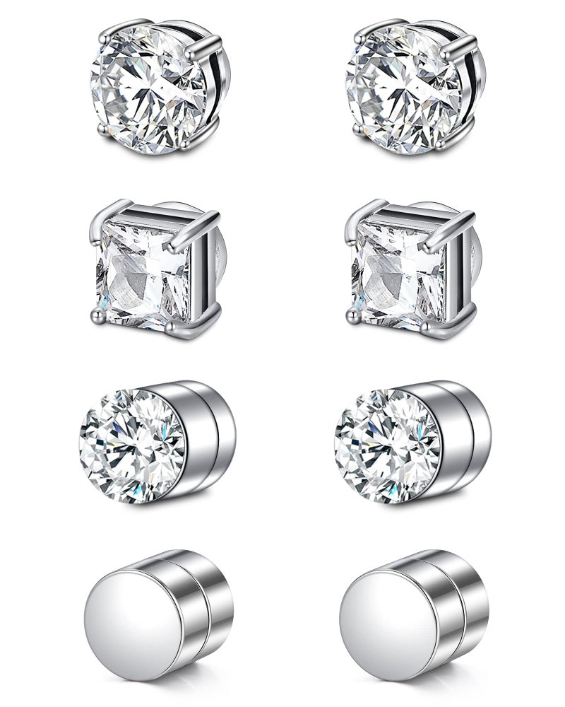 D.Bella Stud Earrings Fake Cubic Zirconia Diamond Earrings for Women Men Silver - Image 1