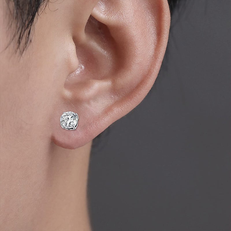 D.Bella Stud Earrings Fake Cubic Zirconia Diamond Earrings for Women Men Silver - Image 4