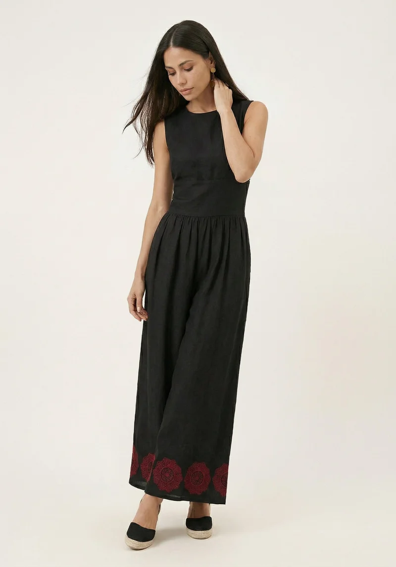 رافاي Vanessa Wide Leg Embroidered Jumpsuit In Black