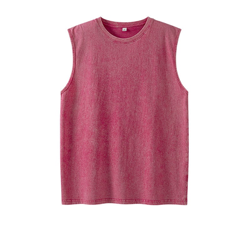 2025 New Style Washed Vest American Style Retro High Street Washed Old Couples Waistcoat Vest Pure Cotton Sleeveless T-shirt Apricot - Image 2