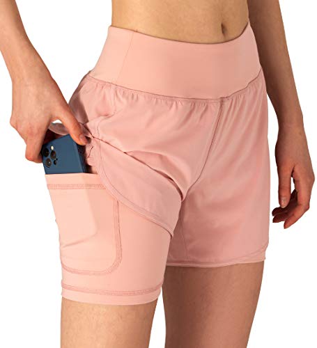 Gopune Women's 2 in 1 Running Shorts Workout Athletic Gym Yoga Shorts for Women with Phone Pockets Pink,S - Image 1