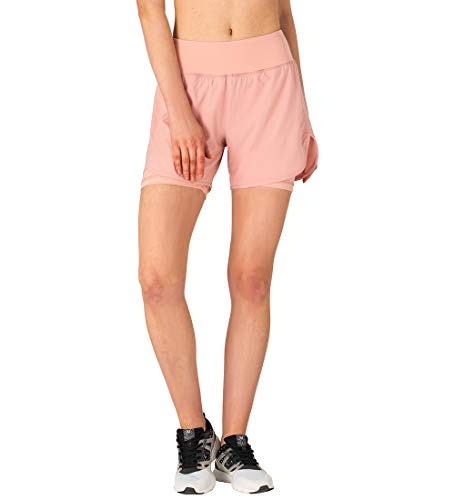Gopune Women's 2 in 1 Running Shorts Workout Athletic Gym Yoga Shorts for Women with Phone Pockets Pink,S - Image 2