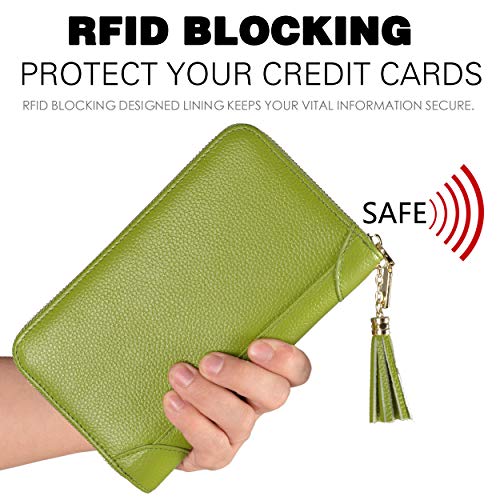 Easyoulife Credit Card Holder Wallet Womens Zipper Leather Case Purse RFID Blocking (Green) - Image 4
