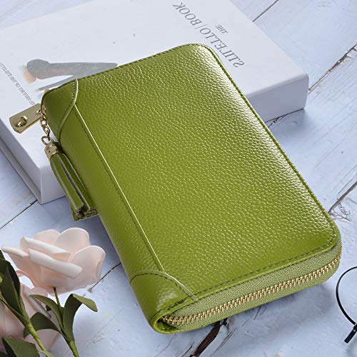Easyoulife Credit Card Holder Wallet Womens Zipper Leather Case Purse RFID Blocking (Green) - Image 2