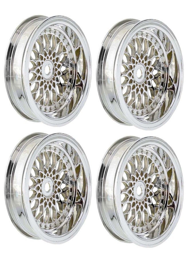 LAFEINA 4PCS RC Car Diameter 52mm Plating Plastic Wheels Rims Replacement for 1/10 RC On Road Touring Racing Drift Car (Offset 9mm, Silver) - Image 1