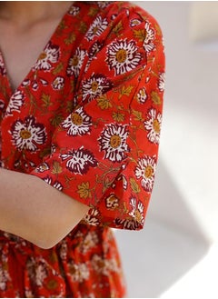 sanskrutihomes Floral Print V-Neck Cotton Midi Dress with Drawstring by Styli  - Image 5