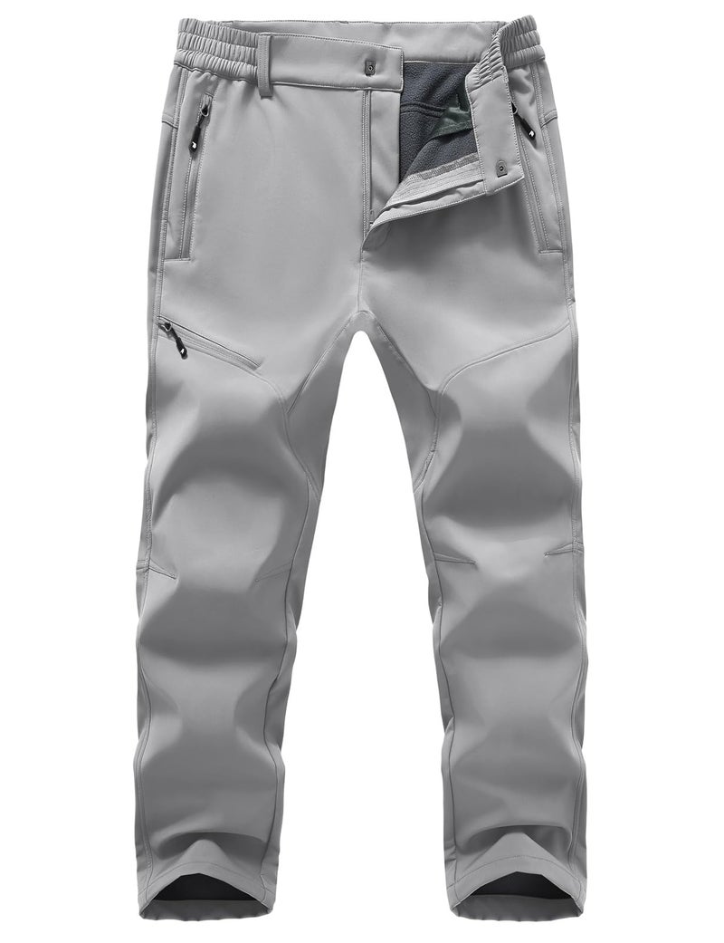 TBMPOY Men's Snow Ski Hiking Pants Fleece Lined Waterproof Winter Pant Softshell Camping Travel Ice Fishing Hunting Pant Light Grey 32 - Image 1