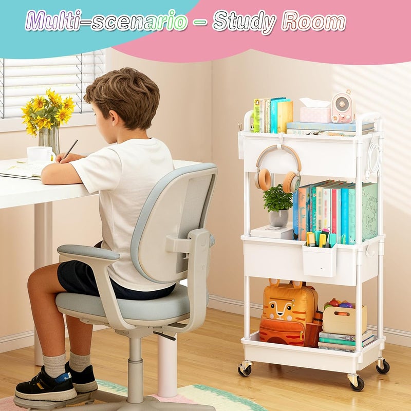 SUNALLY 3 Tier Rolling Baby Diaper Caddy Cart with Lockable Wheels - White - Image 5