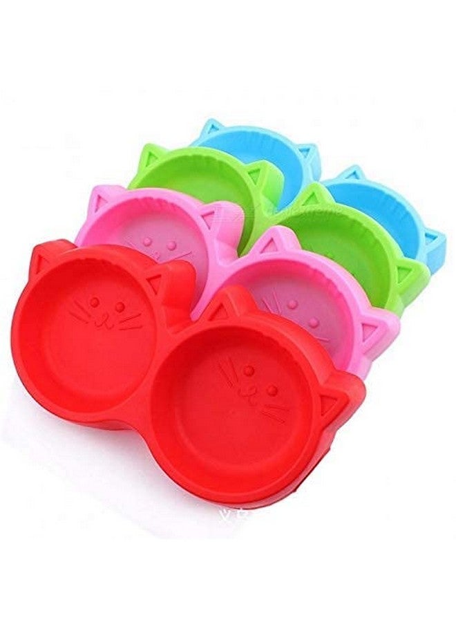 2-In-1 Pet Feeding Plastic Cat Face Double Bowl - Non Toxic Food & Water Feeder Bowl For Dogs And Cats - Pack Of 1 - Image 1