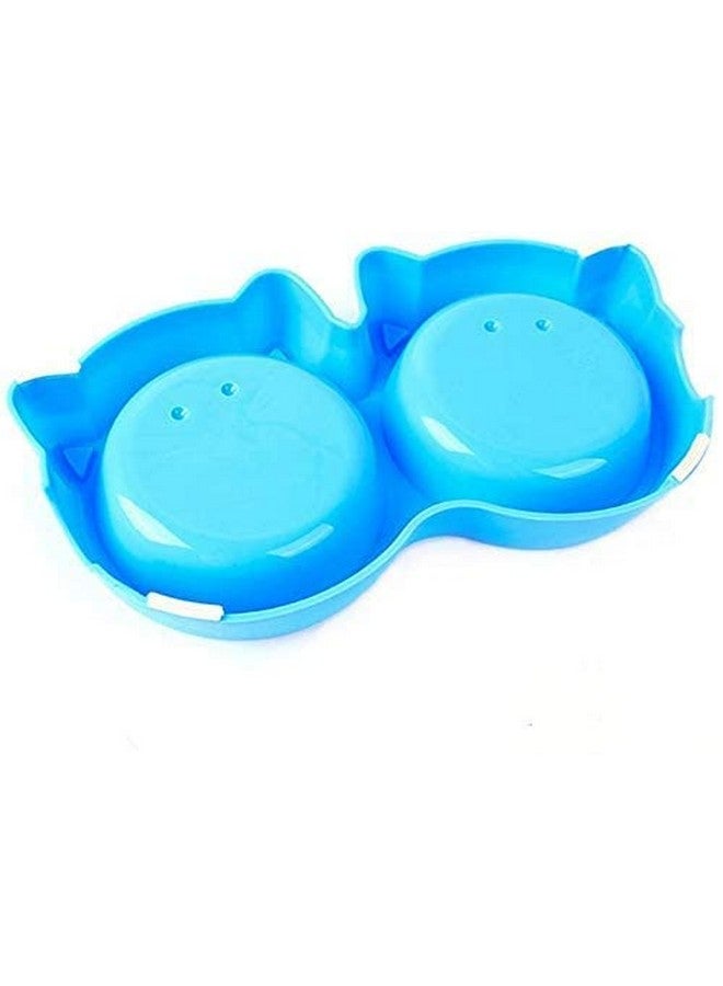 2-In-1 Pet Feeding Plastic Cat Face Double Bowl - Non Toxic Food & Water Feeder Bowl For Dogs And Cats - Pack Of 1 - Image 2