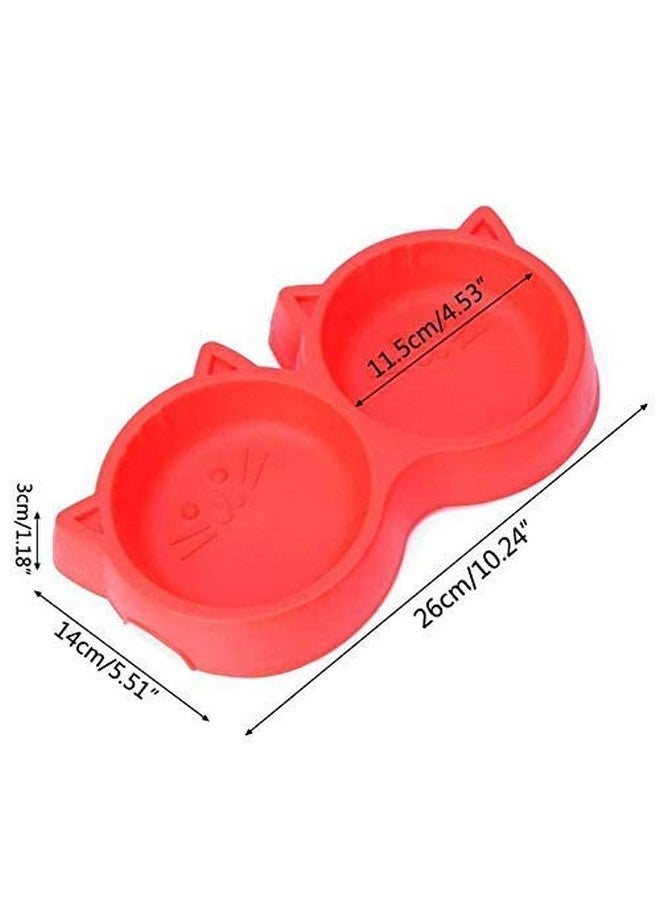 2-In-1 Pet Feeding Plastic Cat Face Double Bowl - Non Toxic Food & Water Feeder Bowl For Dogs And Cats - Pack Of 1 - Image 4