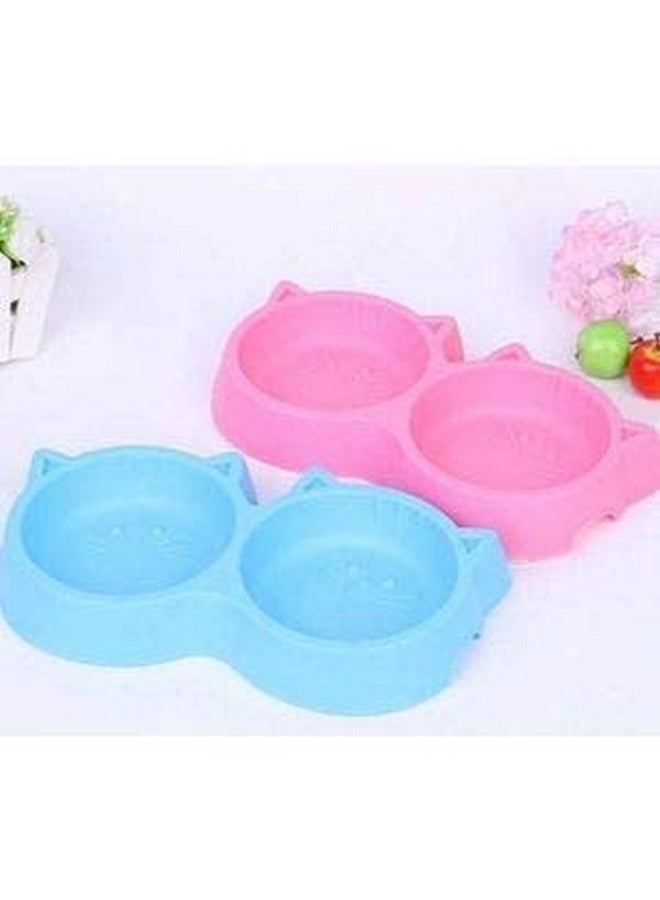 2-In-1 Pet Feeding Plastic Cat Face Double Bowl - Non Toxic Food & Water Feeder Bowl For Dogs And Cats - Pack Of 1 - Image 3