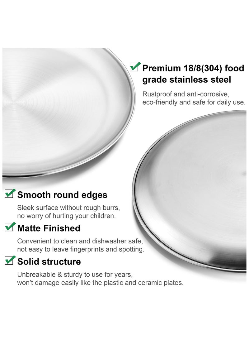 6 Piece Stainless Steel Plates, 9" (Approx. 22.9cm) Durability Dinner Plate, Metal 304 Round Dessert Feeding Serving Salad Pizza Tray for Picnic Camping, Reusable, Dishwasher Safe  - Image 4