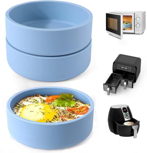 ZHYEEDAA 3Pcs ZHYEEDAA Air Fryer Egg Mold,Silicone Egg Molds, Individual Egg Bite Maker Reusable Egg Molds, Microwave Egg Cooker, BPA Free, Dishwasher Safe (Round-Blue) - Image 1