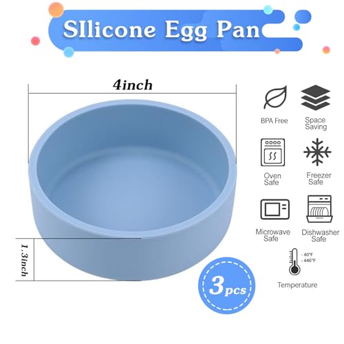 ZHYEEDAA 3Pcs ZHYEEDAA Air Fryer Egg Mold,Silicone Egg Molds, Individual Egg Bite Maker Reusable Egg Molds, Microwave Egg Cooker, BPA Free, Dishwasher Safe (Round-Blue) - Image 2
