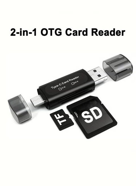 قارئ بطاقات 2 في 1 SD USB 3.0 USB C OTG فتحتان لبطاقات TF Micro SD SD SDXC SDHC Micro SDXC Micro SDHC MMC متوافق مع MacBook Dell XPS Samsung Huawei Sony Google باللون الأسود