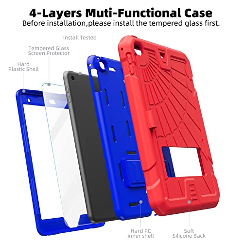 TSQQST iPad mini 4/5 Case for Kids with Glass Screen Protector 2015 2019 | iPad mini 5th 4th Generation Case with Pencil Holder+Stand | Shockproof Rugged Cover for iPad mini 7.9 Inch | Blue+Red - Image 3