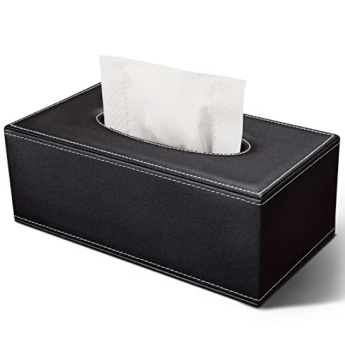 Tissue Box Cover Rectangular PU Leather Tissue Box Holder for Kleenex Napkin Tissue Box Cover Rectangle Tissue Holder for Bathroom Car Home Decorative 984X563X453 Black