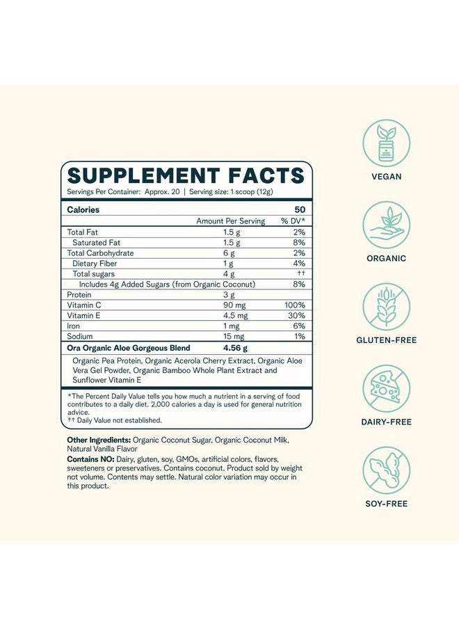 Ora Organic Vegan Collagenboosting Powder For Women And Men Hair Skin & Nails Support Bamboo Silica Plantbased Protein Organic Vitamin C Aloe Vera Vanilla Flavor 20 Servings  - Image 3