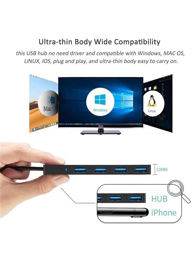 4-Port USB 3.0 Hub, Aluminium USB Expander Hub USB Splitter for Laptop, Xbox, Flash Drive, HDD, Console, Printer, Camera,Keyborad, Mouse (4-Port)