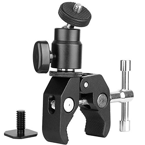 ChromLives Camera Clamp Mount Ball Head Clamp Super Clamp and Mini Ball Head Hot Shoe Mount Adapter with 1/4"-20 Tripod Screw Compatible with LCD/DV Monitor, LED Lights, Flash Microphone and More - Image 1