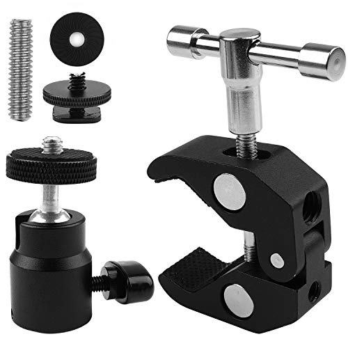 ChromLives Camera Clamp Mount Ball Head Clamp Super Clamp and Mini Ball Head Hot Shoe Mount Adapter with 1/4"-20 Tripod Screw Compatible with LCD/DV Monitor, LED Lights, Flash Microphone and More - Image 5