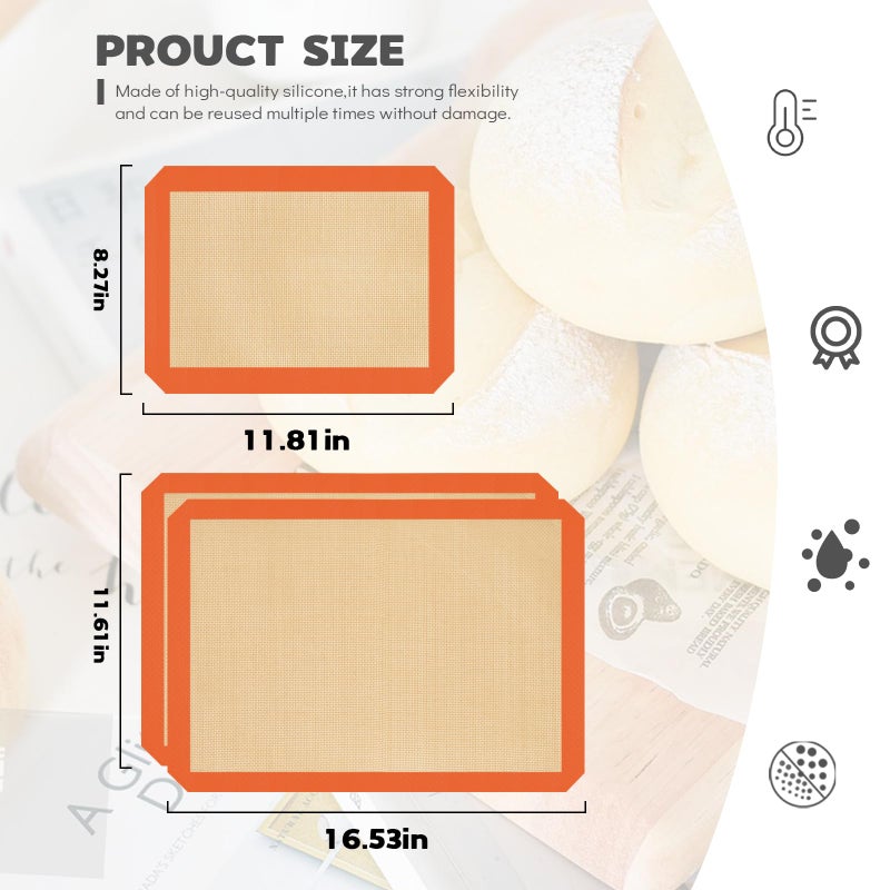 Dwavele Silicone Baking Mat Set of 3, Silicone Baking Mats Cookie Sheet, Non-Stick Mats for Baking, Easy Clean & Reusable Oven Baking Sheet for Making Macaroons, Cookies - Image 5