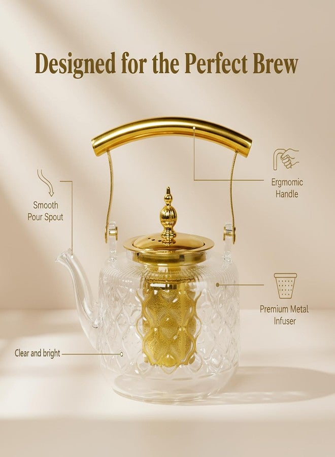 dingdaer High Borosilicate Glass Teapot, 30 oz Thickened Heatproof Glass Teapot with Removable Stainless Steel Infuser and Lid, Stovetop Safe Tea Kettle, Hand Crafted Kettle, for Women and Adult - Image 2