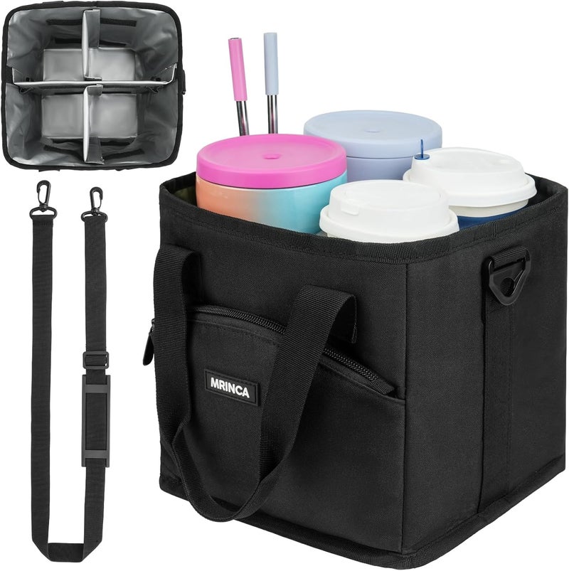 MRINCA Drink Carrier with Handle, 4 Cup Insulated & Leakproof Tote - Portable Reusable Cup Holder for Delivery Drivers, Car Travel, Family Outings - Image 1