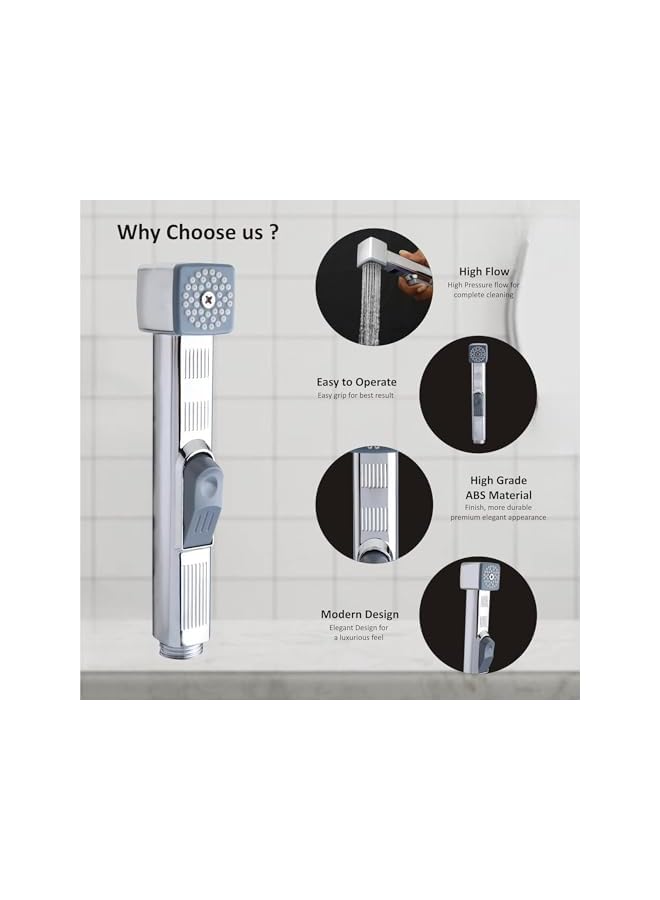 The Bros مجموعة رشاش بيديت يدوي كروم متميز AZTON_IT-3060 بطول 47 بوصة خرطوم فولاذي مقاوم للصدأ، شطاف مثبت على الحائط للمرحاض، للعناية الشخصية وغسل حفاضات الأطفال، مقاوم للتسرب وسهل التركيب - Image 4