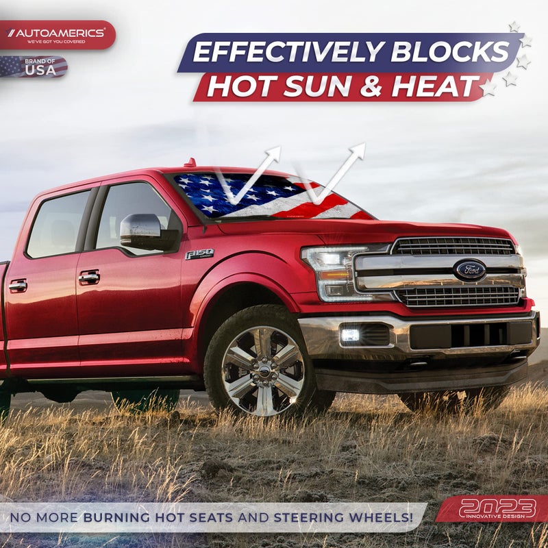 Autoamerics 1-Piece Windshield Sun Shade Grunge American Flag - 4 USA Design - Foldable Car Front Window Sunshade for Most Sedans SUV Truck - Blocks Max UV Rays and Keeps Your Vehicle Cool - Medium - Image 3