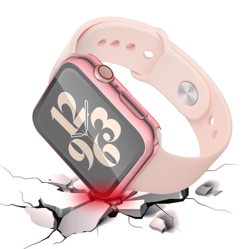 Misxi 2 Pack Hard PC Case with Tempered Glass Screen Protector Compatible with Apple Watch Series 9 (2023) Series 8 Series 7 45mm, Ultra-ThinCover for iWatch S9/S8/S7, 1 Rose Pink + 1 Transparent - Image 3