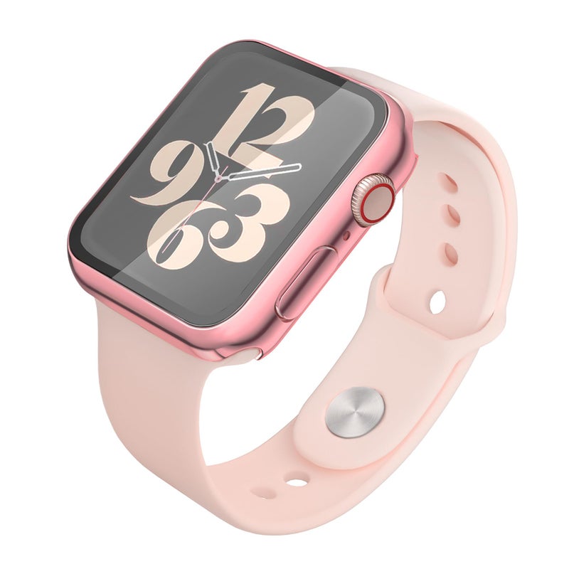 Misxi 2 Pack Hard PC Case with Tempered Glass Screen Protector Compatible with Apple Watch Series 9 (2023) Series 8 Series 7 45mm, Ultra-ThinCover for iWatch S9/S8/S7, 1 Rose Pink + 1 Transparent - Image 4