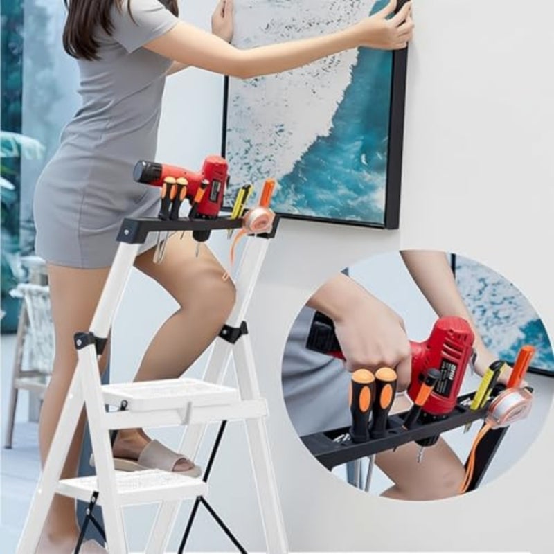 Step Ladder, Folding Step Stool with Anti-Slip Wide Pedal, 150 lbs Portable Square Head Ladder for Home, Kitchen and Outdoor White, 7 Steps - Image 5