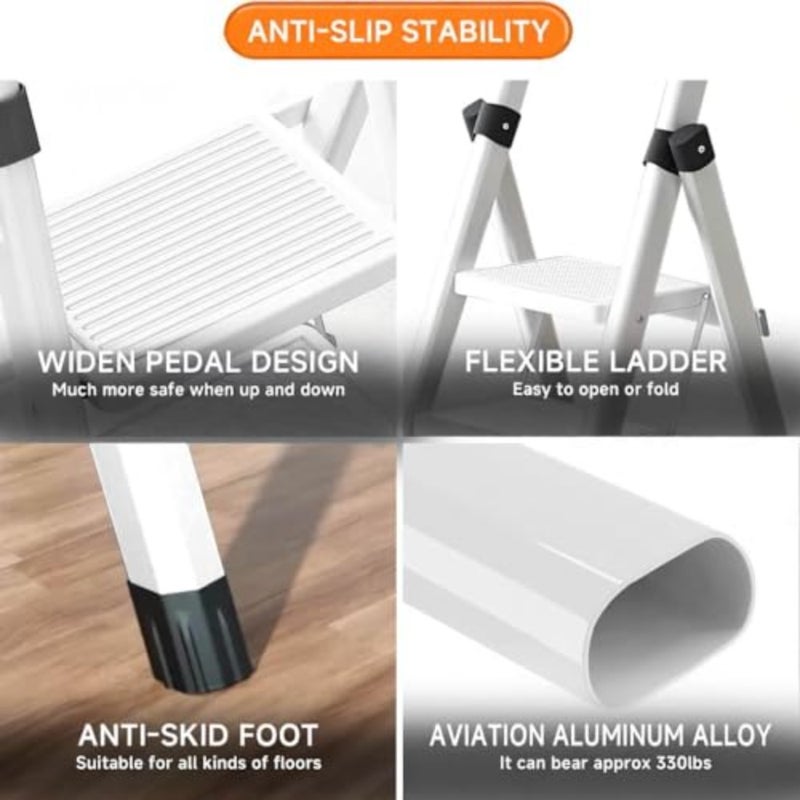 Step Ladder, Folding Step Stool with Anti-Slip Wide Pedal, 150 lbs Portable Square Head Ladder for Home, Kitchen and Outdoor White, 7 Steps - Image 4