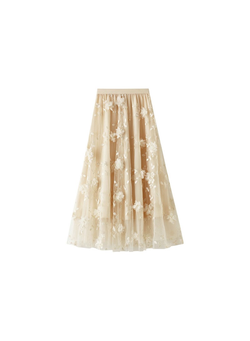 Loquat Women's Artistic Hhigh Waisted Long Skirt Apricot  - Image 1