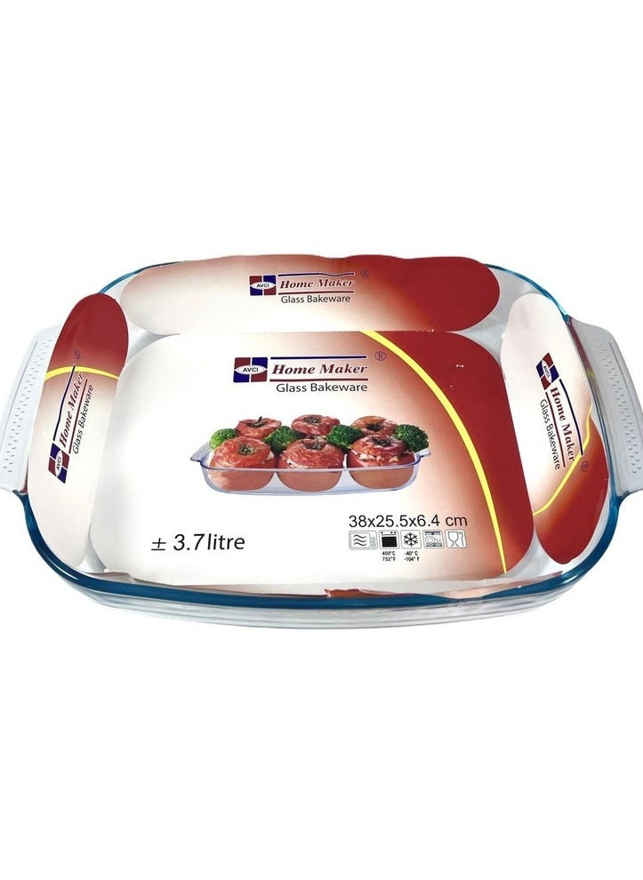 Homemaker Elegant Turkish-Designed Deep Curve Rectangular Glass Baking Dish – 3.7L Capacity, 38x25.5cm, 6.4cm Height – Crystal Clear & Oven-Ready  - Image 3