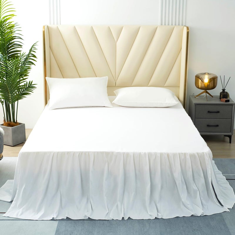 TSUTOMI White Bed Skirt Full Size Ruffled Bed Skirt with Split Corners  Full Bed Skirt 22 Inch Drop  Full Size Bed Skirt White for Ruffled Bed Skirt with Split Corners  Bed Skirt Full Size  - Image 1