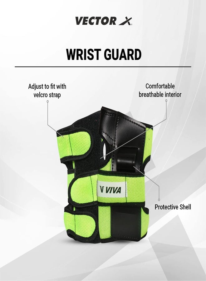 Viva Protective Set Protective Set (Knee/Elbow/Wrist Guard) Multi Purpose Safety Kit for Skateboarding, Roller Skating, Inline Skating, Cycling and Other Sports (Junior, Green) - Image 3