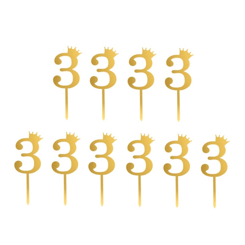 Acrylic Number Cake Toppers Crown Design Mirror Finish Birthday Party Decorations 10pcs - Image 2
