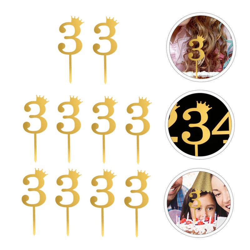 Acrylic Number Cake Toppers Crown Design Mirror Finish Birthday Party Decorations 10pcs - Image 4